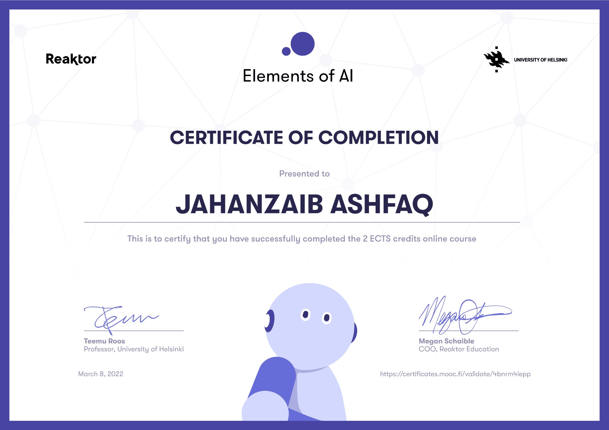 Elements of AI certificate