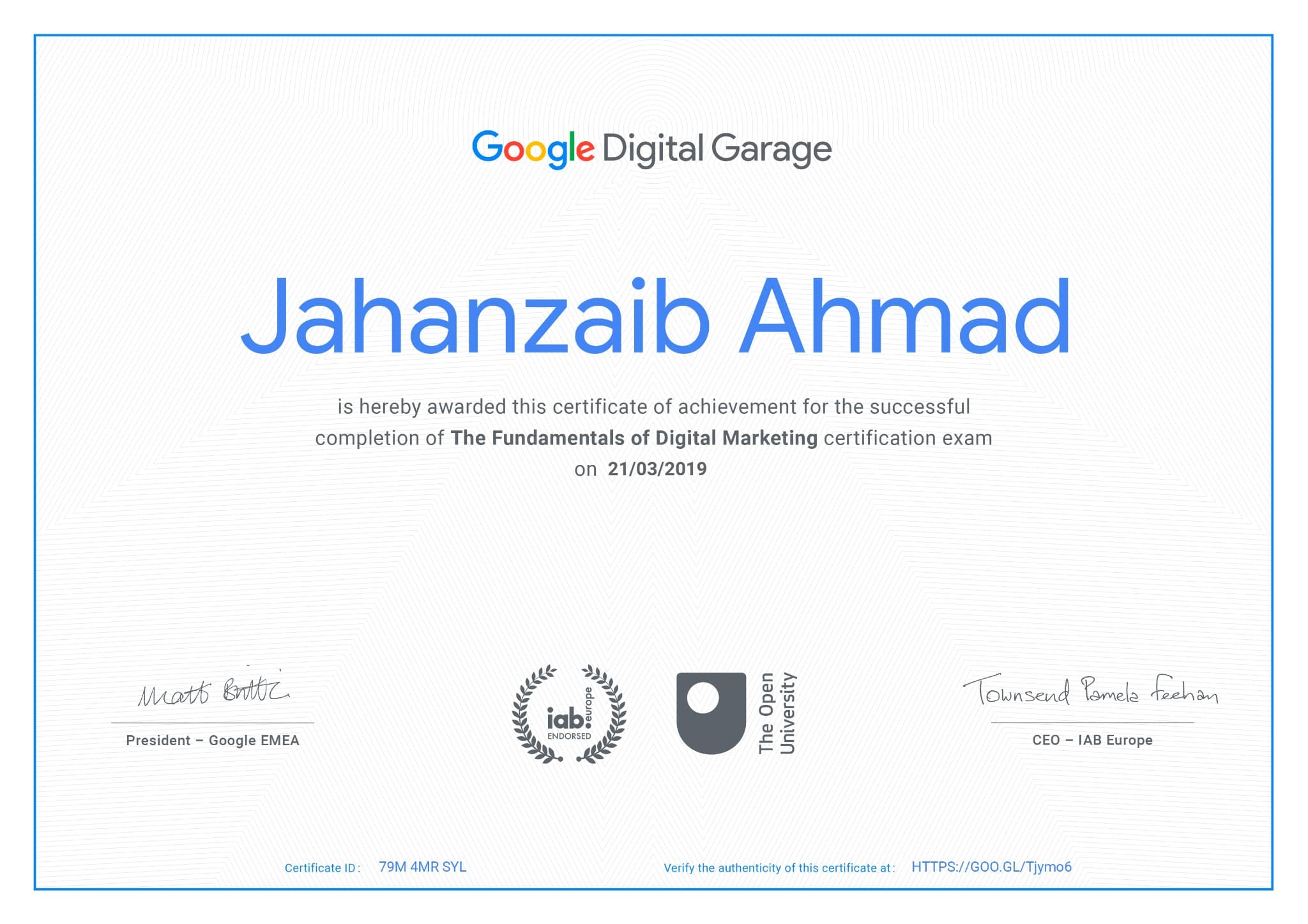 Fundamentals of Digital Marketing certificate